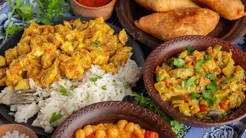Delicious indian food tray high angle