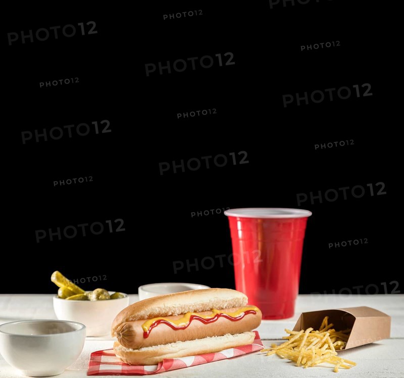 Fast food hot dog soda copy space