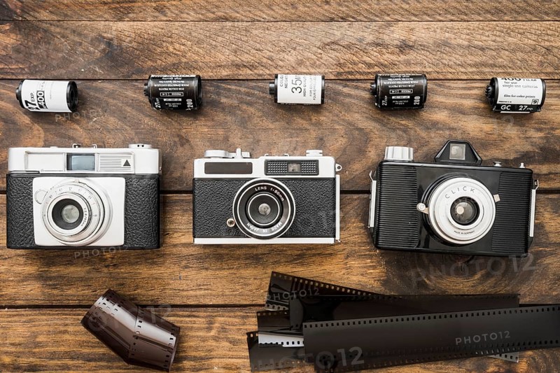 Film tapes near cameras cassettes