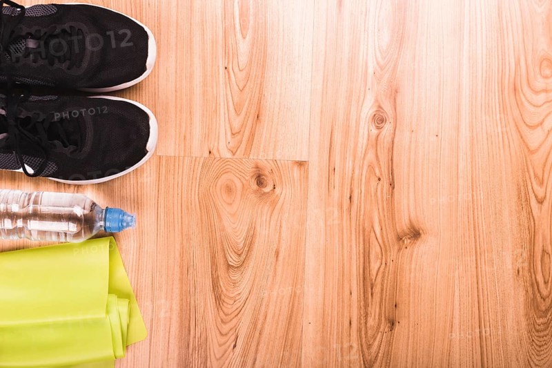 Fitness equipments wooden floor