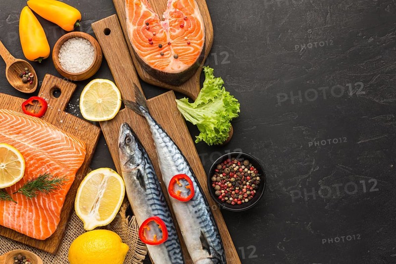 Flat lay delicious fish arrangement