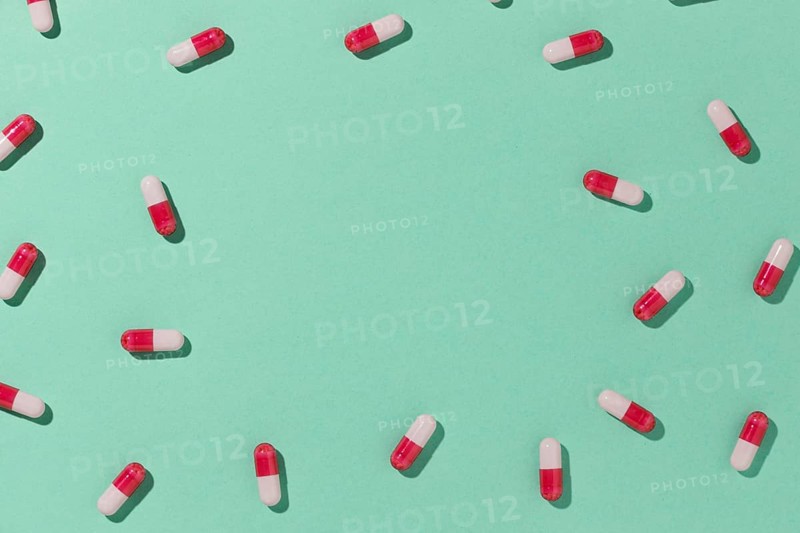 Flat lay minimal medicinal pills assortment