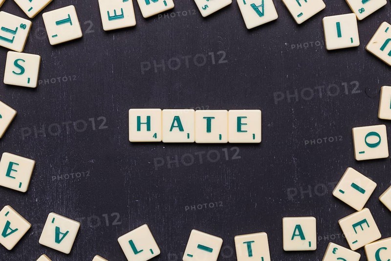 Hate text made from scrabble game letters