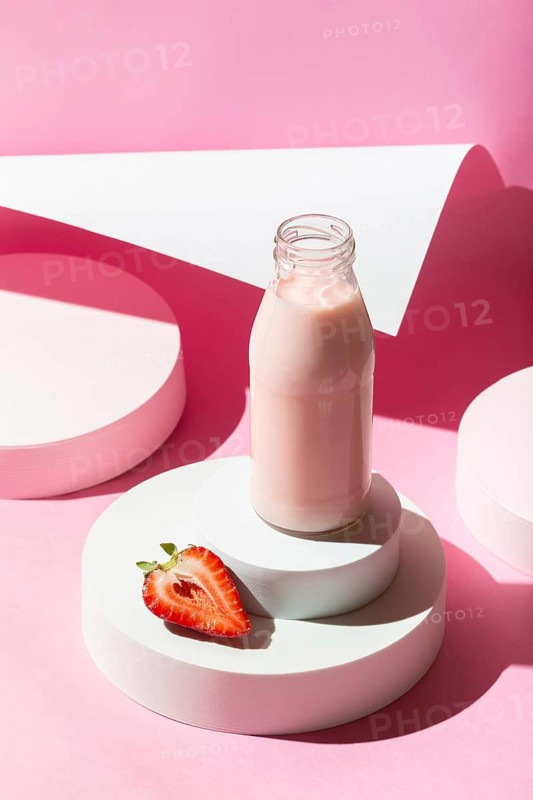 High angle smoothie with strawberries