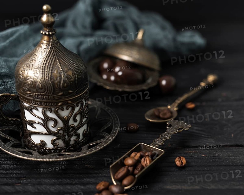 High angle turkish cup coffee