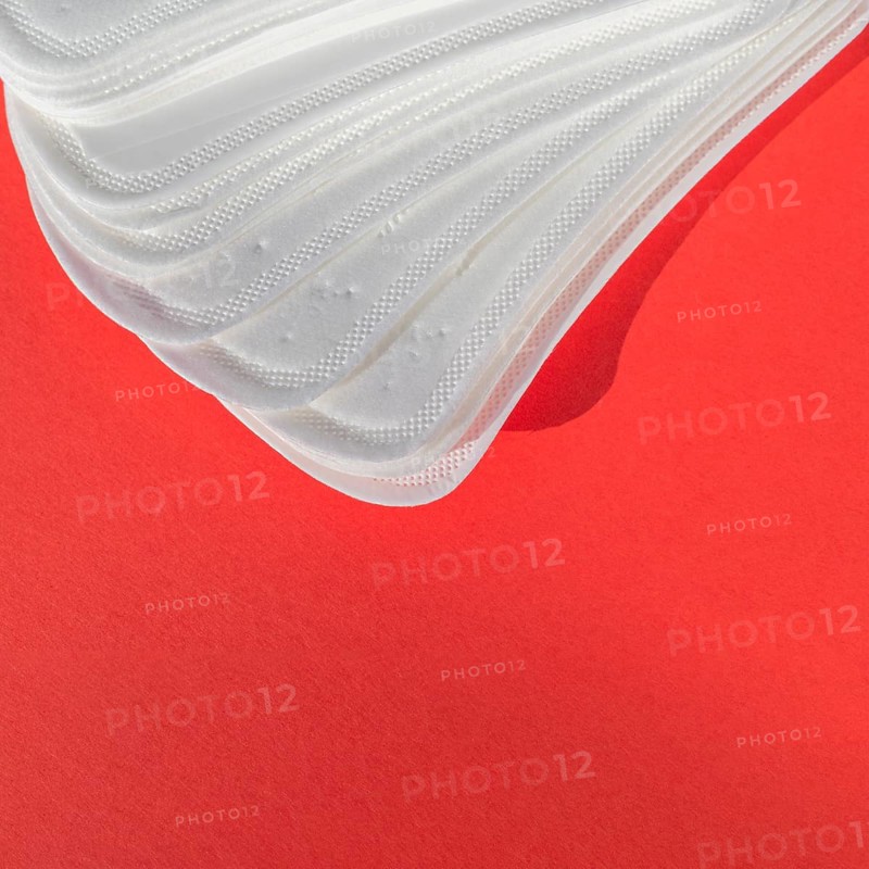 High view clean white pads red background