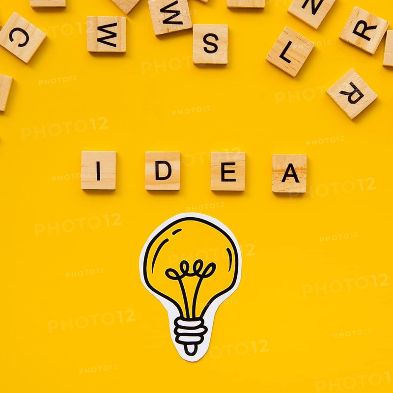 Idea word from scrabble letters light bulb