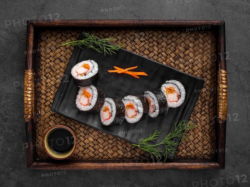 Maki sushi rolls black slate