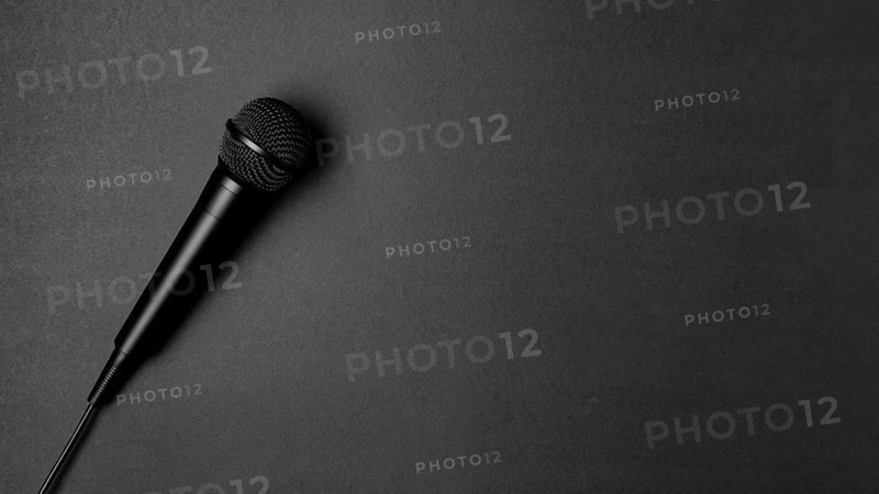 Microphone black table with copy space