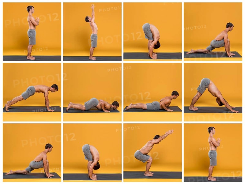 Multiple yoga poses collage