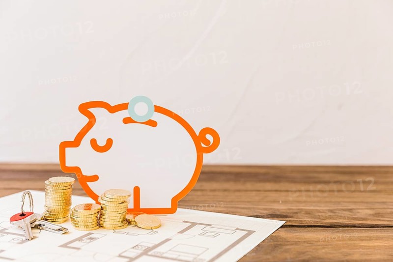 Piggybank with stacked coins key blueprint