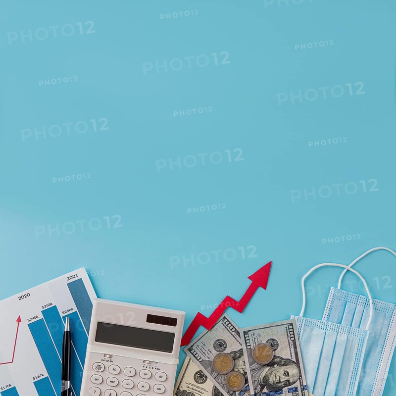 Top view business items with growth chart copy space