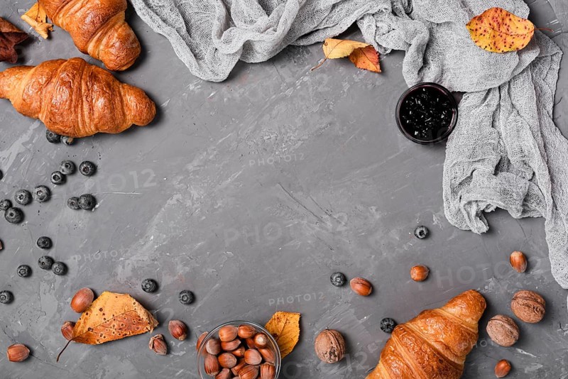 Top view croissants jam chestnuts