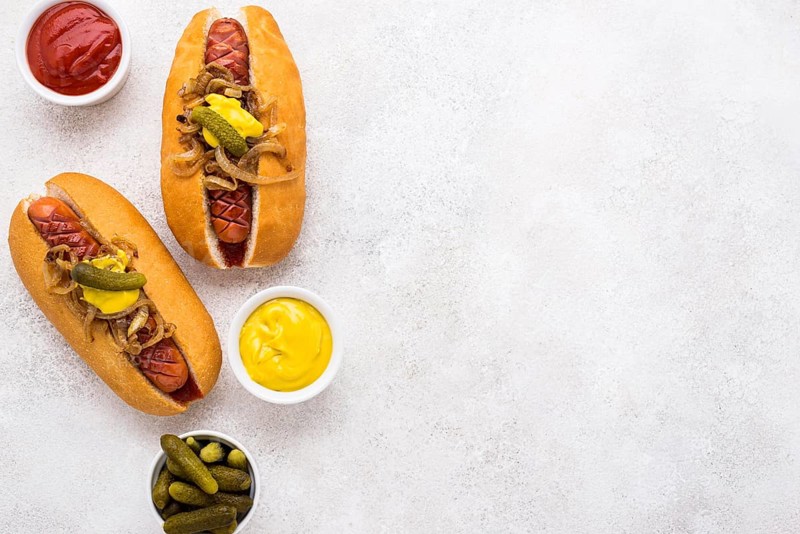Top view delicious hot dogs assortment