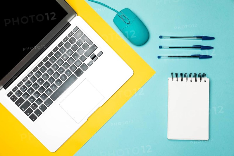 Top view minimalist desktop concept