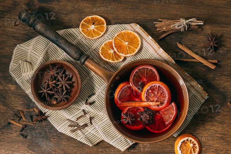 Top view mulled wine with star anise