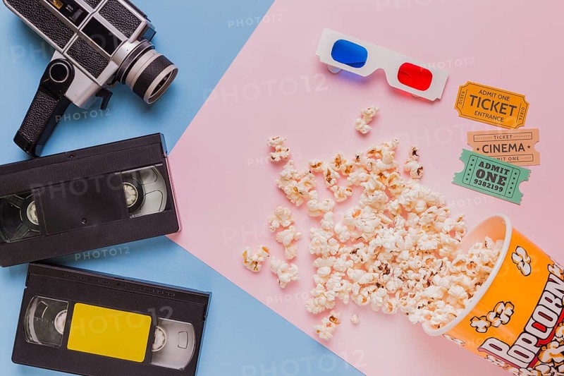 Videotape with vintage videocamera popcorns