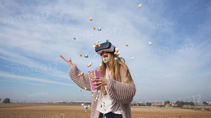 Vivid girl vr headset having fun