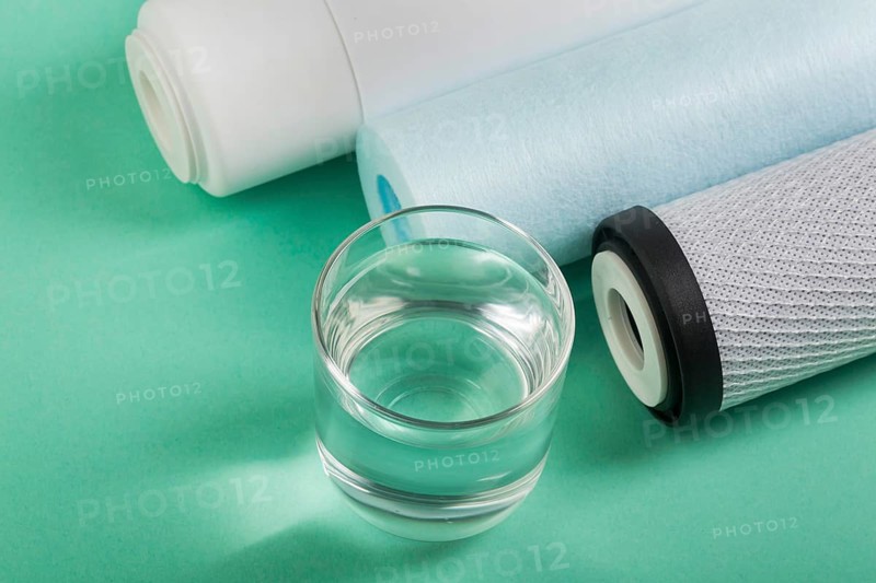 Water filters glass water high view