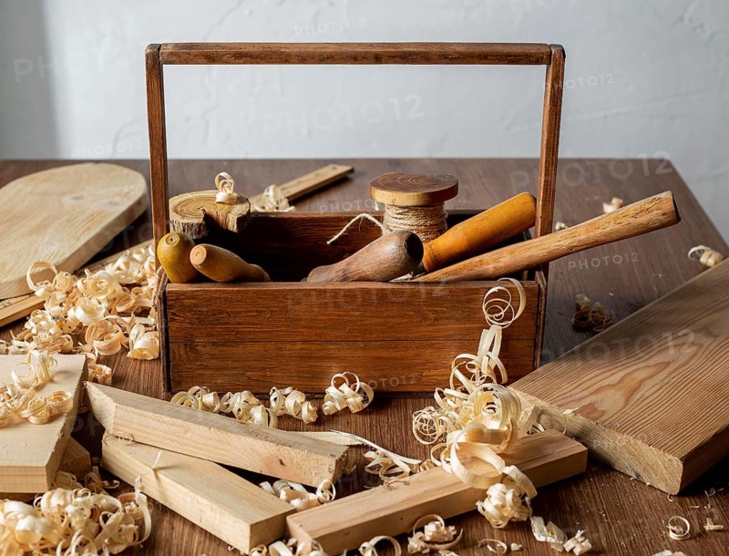 Wooden tool box sawdust