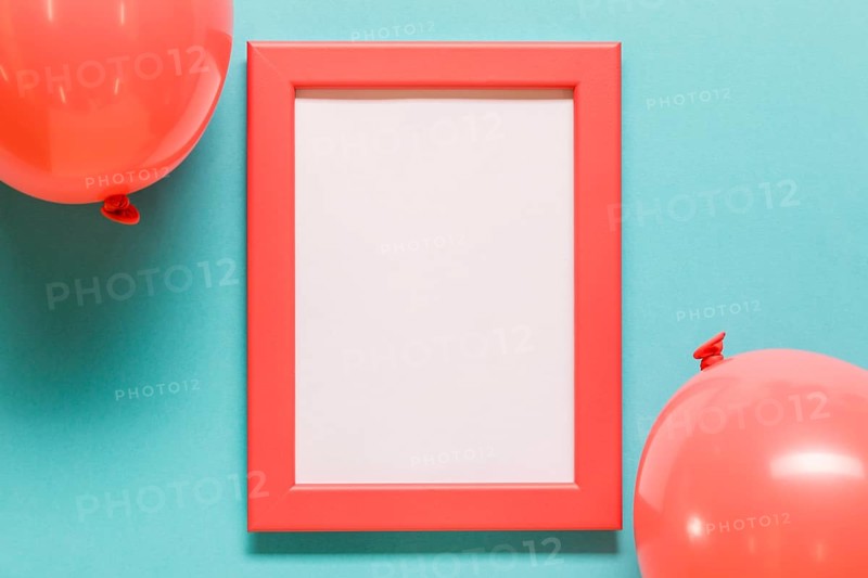 Balloons empty frame blue background