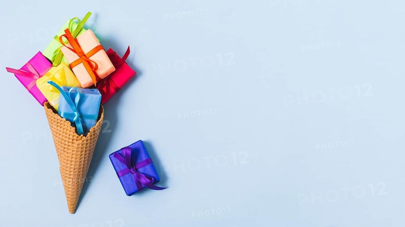 Flat lay presents ice cream cone