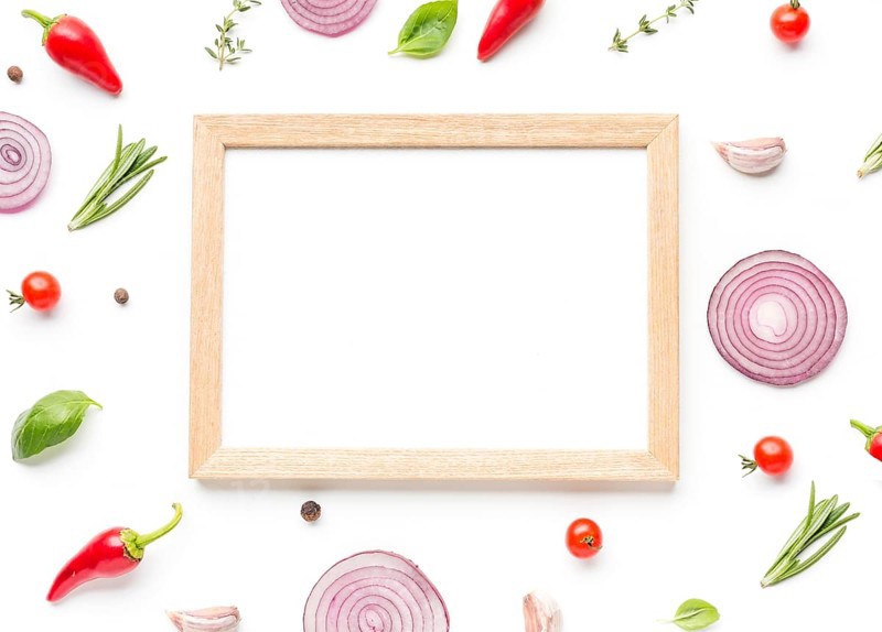 Frame with ingredients herbs table