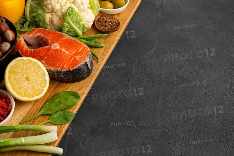 Healthy food slateboard with copy space