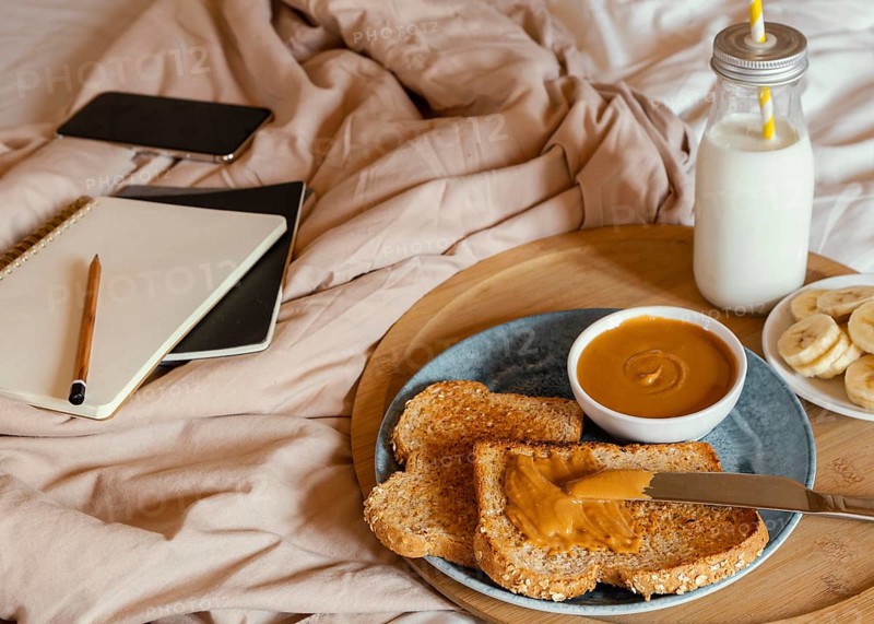 High angle delicious breakfast bed