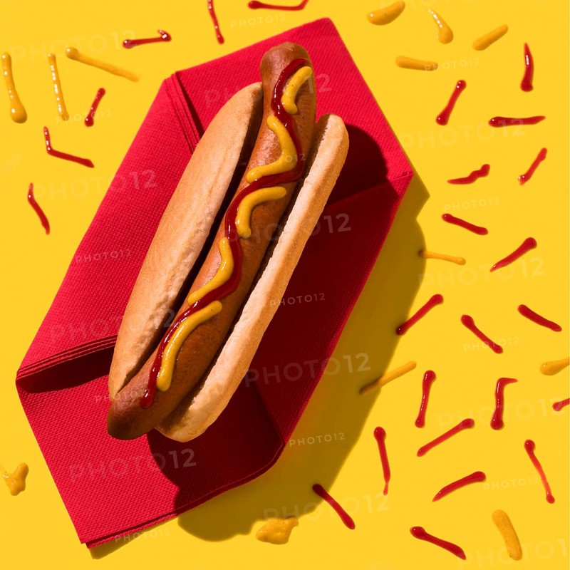 Hot dog ketchup top view