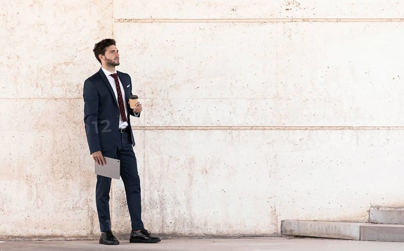 Side view lawyer with tablet coffee