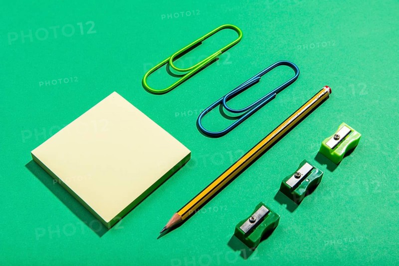 Stationery concept with sticky notes high view