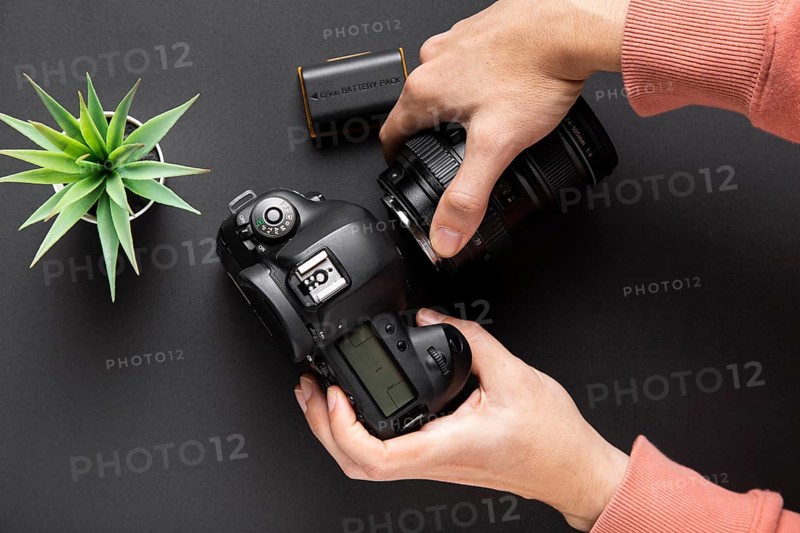 Top view camera concept with black background