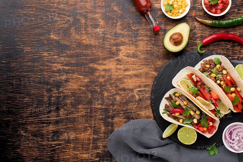 Top view delicious mexican food with copy space