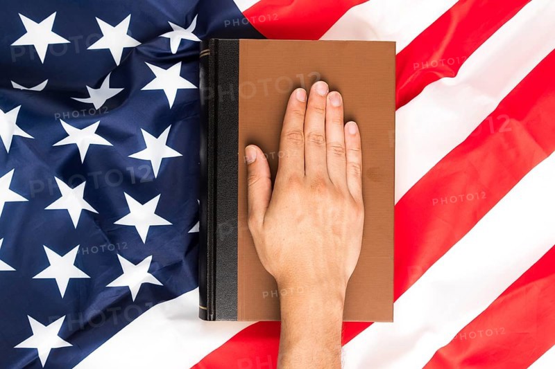 Top view hand book american flag