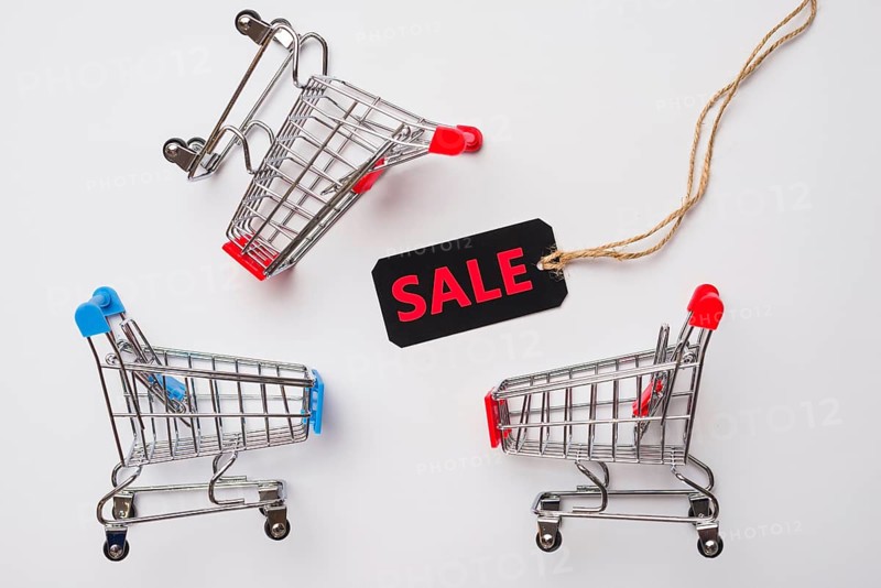 Toy supermarket carts with sale label