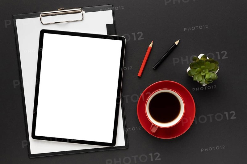 Arrangement office elements black background