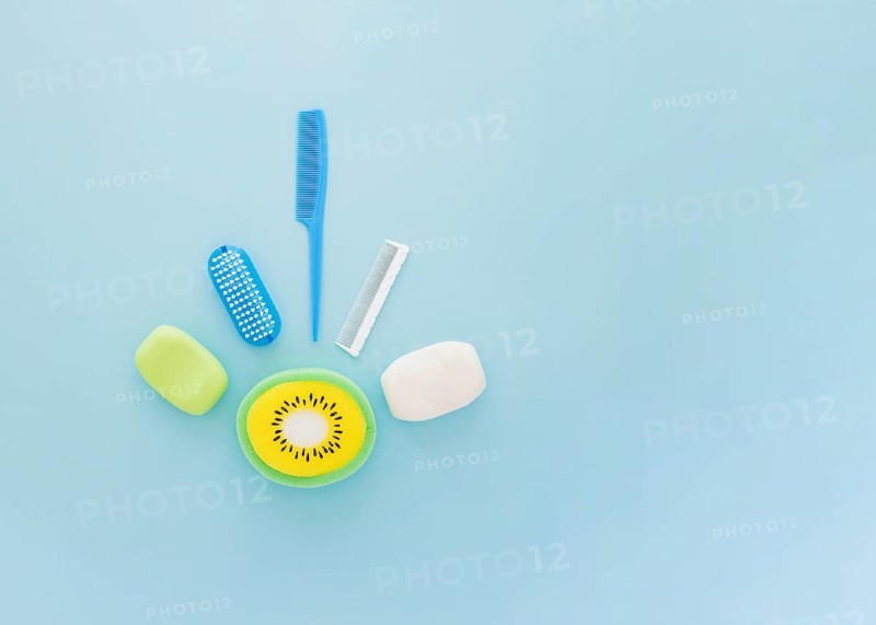 Boy care accessories blue background