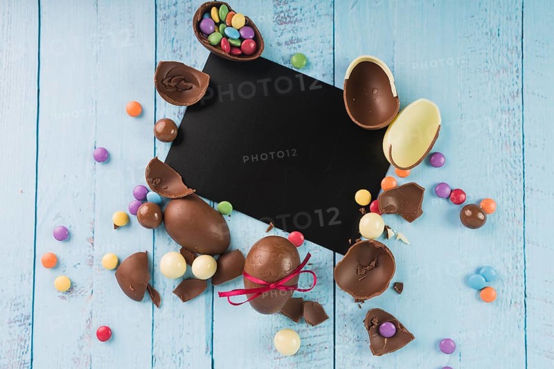 Chocolate eggs with black paper