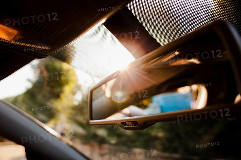 Close up rearview mirror sunshine