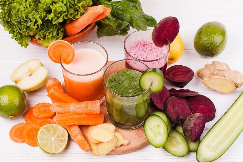 Cut fruit vegetables with juice