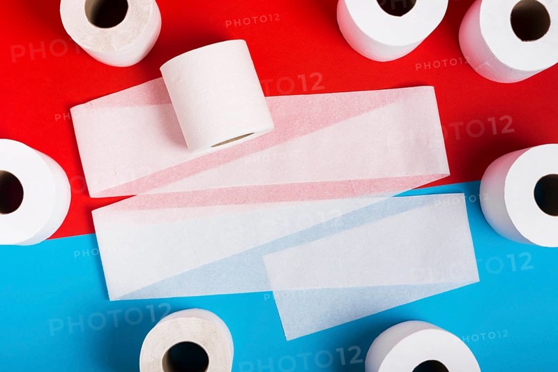 Flat lay frame toilet paper rolls