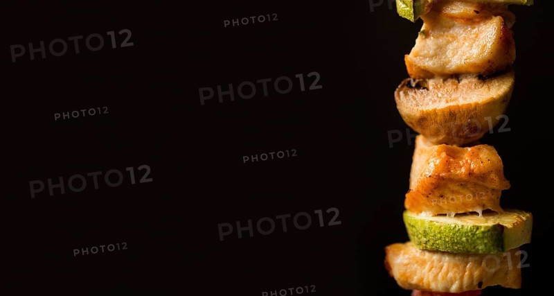 Front view chicken skewer with copy space