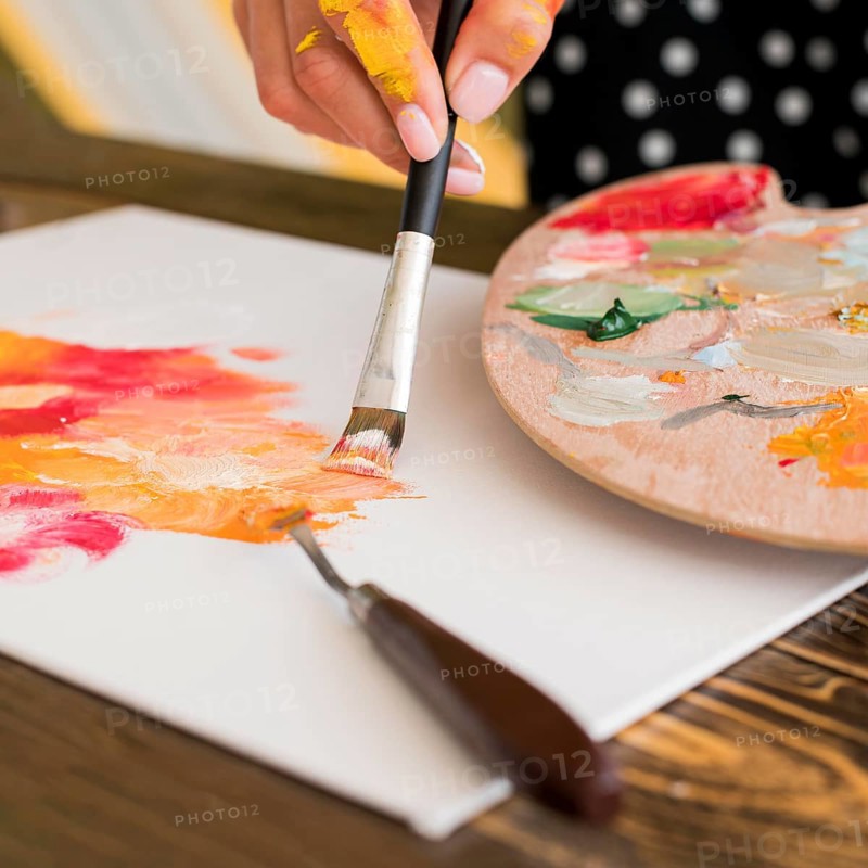High angle artist painting