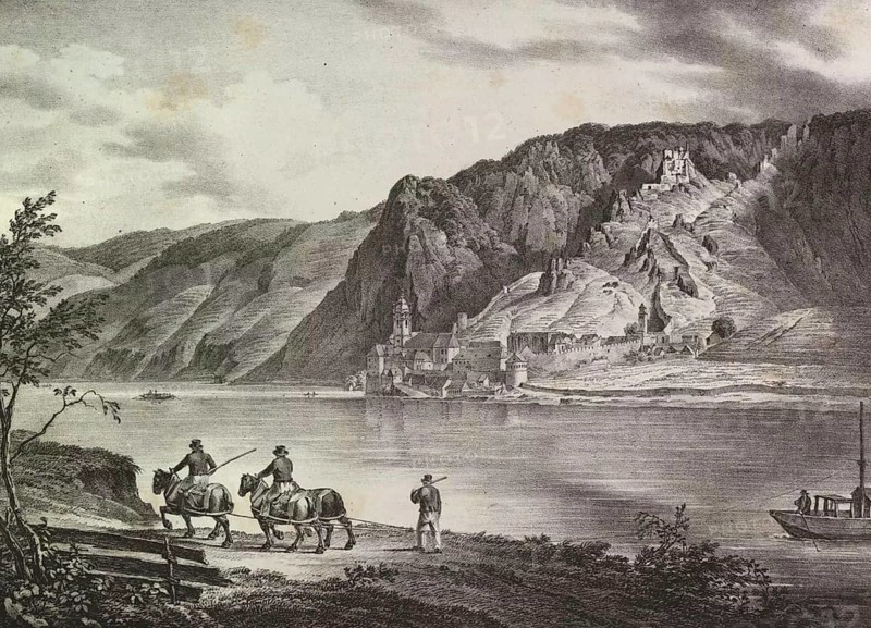 The Danube in Lower Austria. City and ruins of Duernstein Castle
