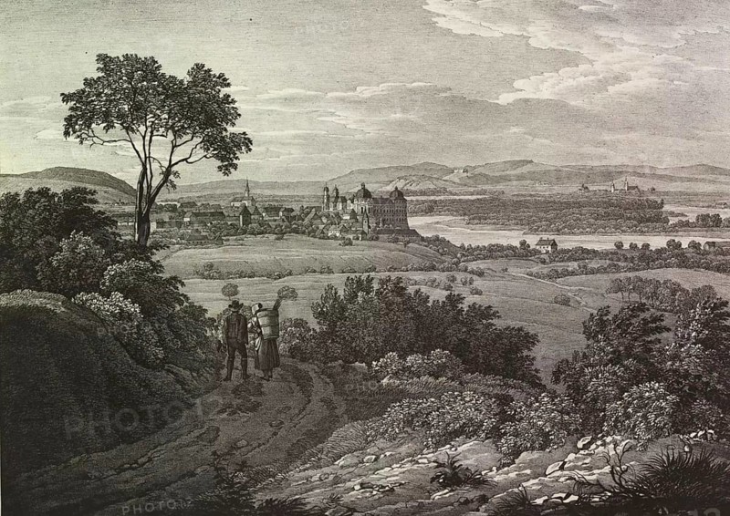 The Danube in Lower Austria. View to Klosterneuburg and Korneuburg