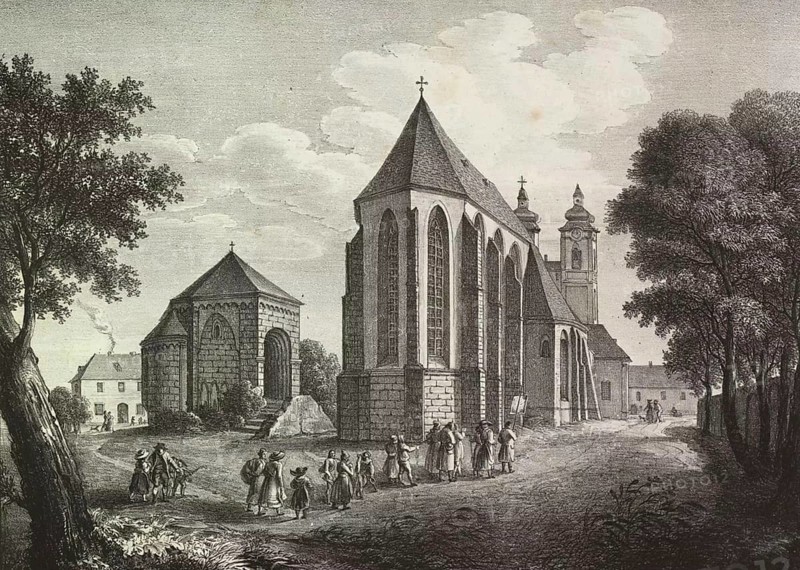 The Danube in Lower Austria. View of the parish church and the old Roman temple at Tulln
