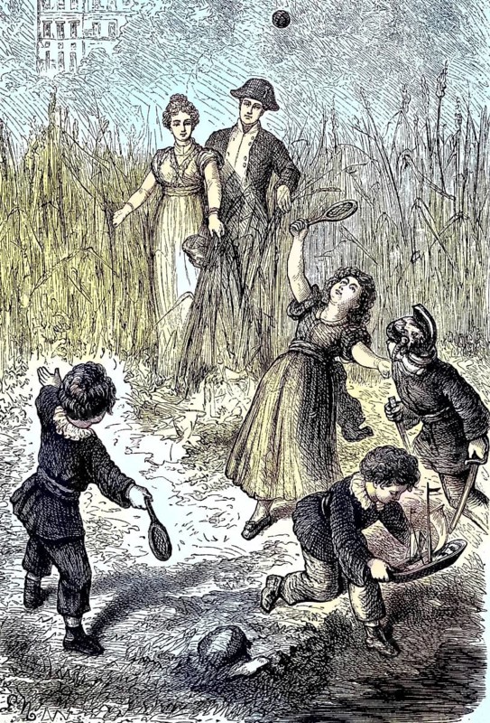 A family with 4 children on a sunday afternoon playing at the Pfaueninsel