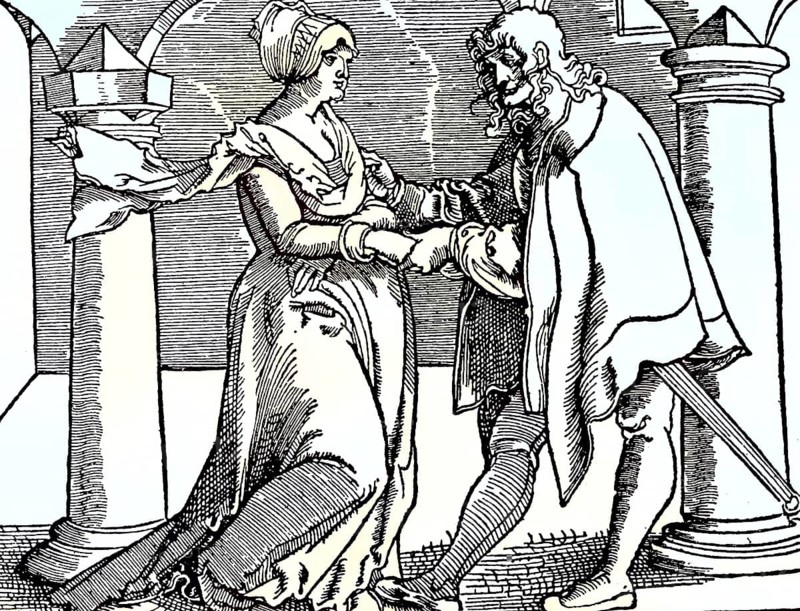 Digitally improved: Thou shalt not covet thy neighbour's wife or thou shalt not commit adultery. Illustration from a work on the Ten Commandments