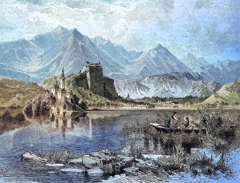Bled Castle on Lake Bled in the Upper Carniolan region of northwestern Slovenia and the Carniolan alps